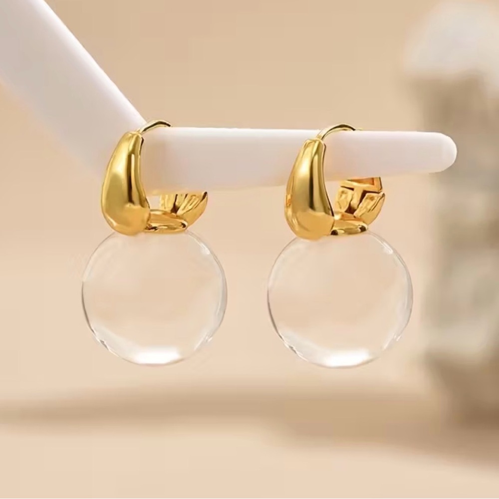 2/$30šµ Crystal Ball Clear Stone Earrings Gold Huggie Hoop Bohemian Jewelry NEW - Picture 4 of 11